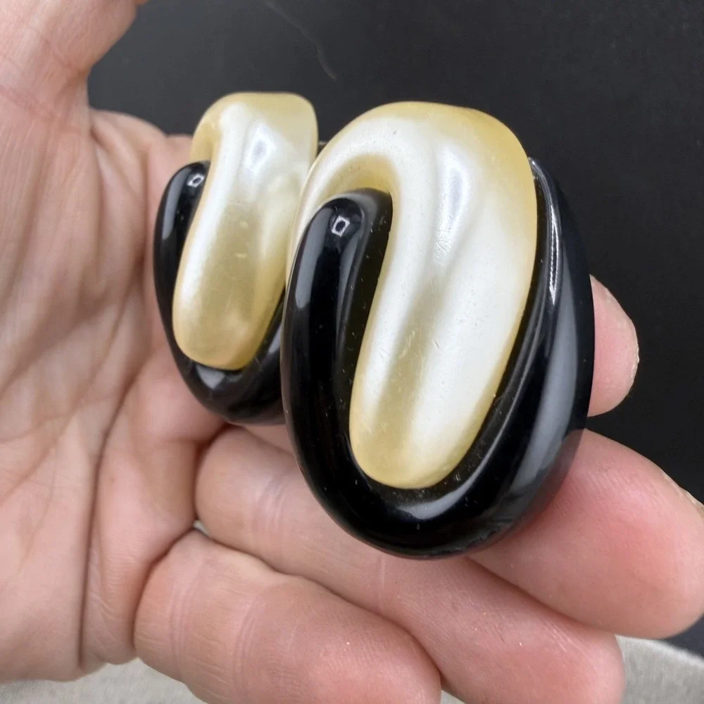 Vintage Estate Clip On Earrings Lot Black White Retro Beaded Dangle 3 Pairs